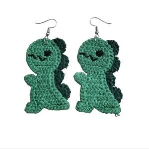 Adorable green crochet dinosaur earrings